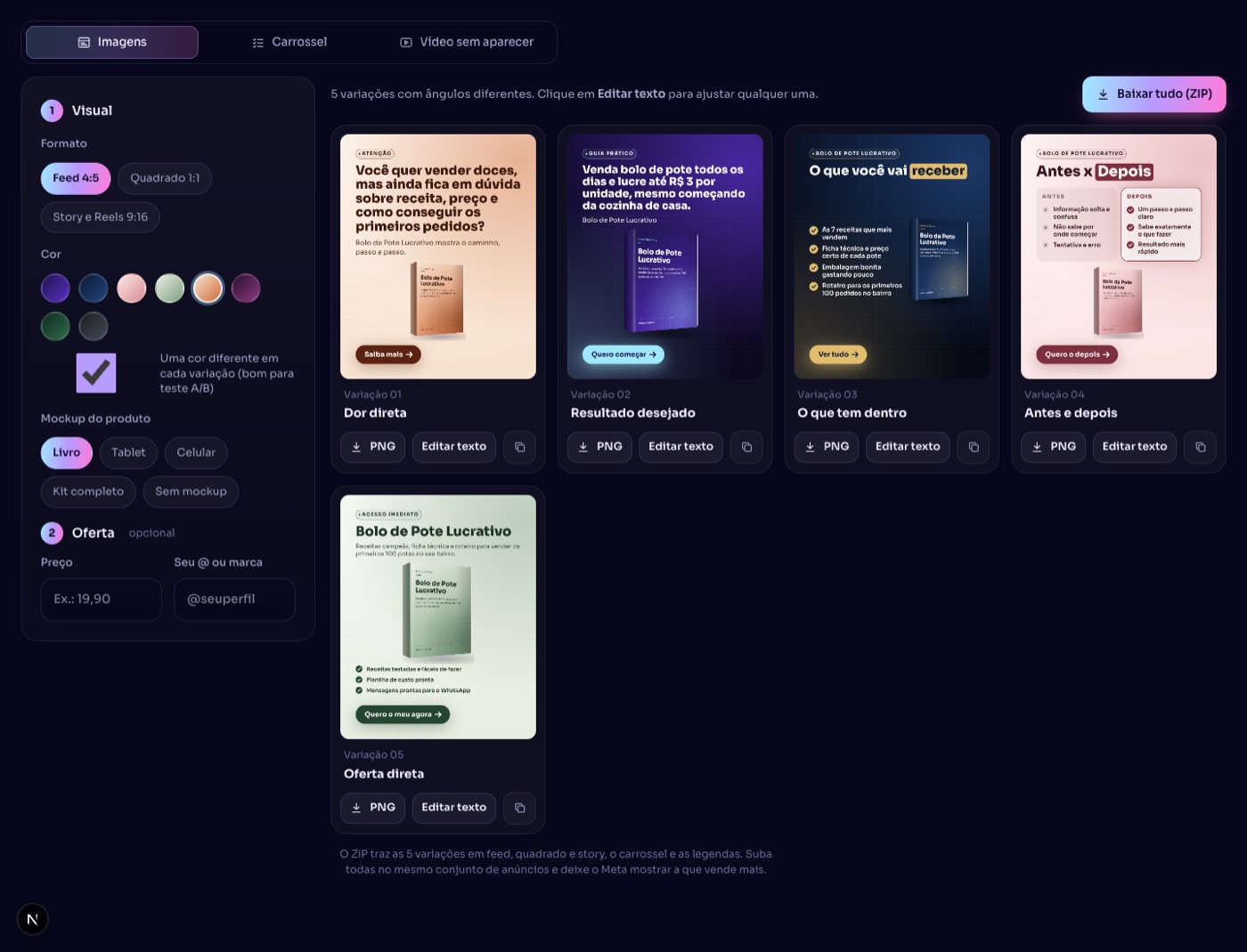 Criativos prontos em todos os formatos